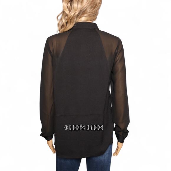 Anthropologie See U Soon Sheer Sleeve Black Collared Button Blouse Size XS - Picture 4 of 10
